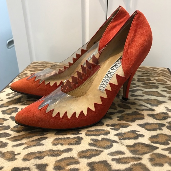 Vintage 80s Norma Kamali Suede &Plastic High Heels - Picture 2 of 5